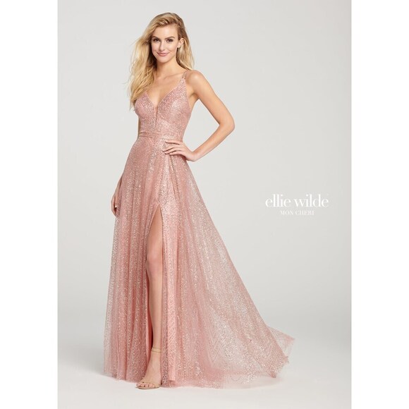 Ellie Wilde Glitter Grad Dress EW119001 Rose Gold - Picture 1 of 3